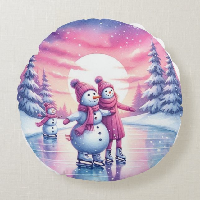 Almohada de Navidad de la Familia de Muñeco de Nie (Anverso)