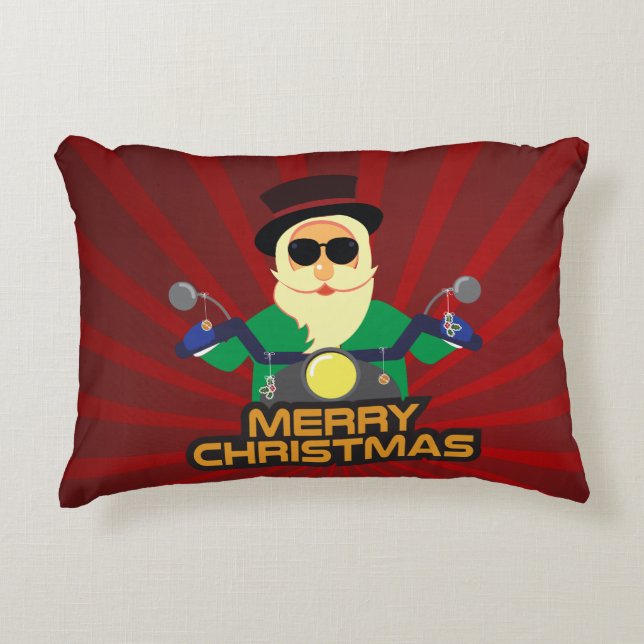 Almohada de Navidad de Papá Noel Motero 16" x 12" (Anverso)