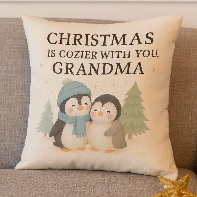 Almohada de Navidad de Pingüino Adorable para Abue (Christmas_Grandma_pillow)