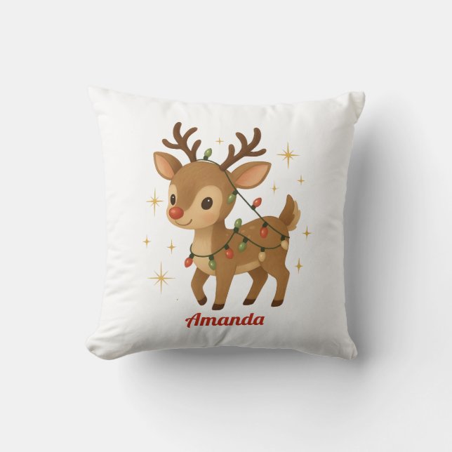 Almohada de Navidad de Reno Personalizado Capricho (Anverso)