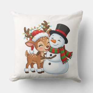 Almohada de Navidad de Reno y Muñeco de Nieve Lind