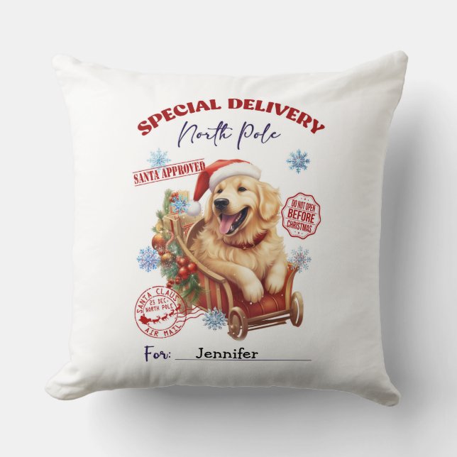 Almohada de Navidad de Retriever Dorado Adorable (Anverso)