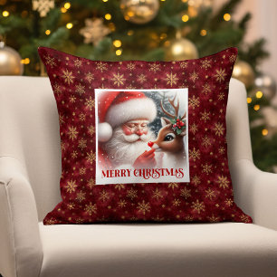 Almohada de Navidad de Santa Claus y Rudolph para 