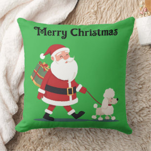Almohada de Navidad de Santa paseando un caniche