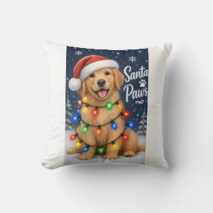 Almohada de Navidad de Santa Paws Retriever Dorado
