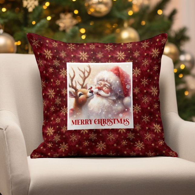 Almohada de Navidad de Santa Rudolph Diseño Clásic (Santa Rudolph Christmas Pillow Cute Classic Design)