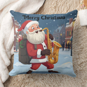 Almohada de Navidad de Santa tocando un saxofón