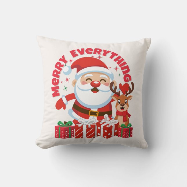 Almohada de Navidad de Santa y Reno (Anverso)