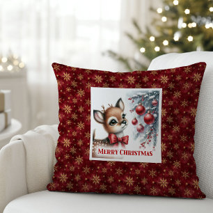 Almohada de Navidad del bosque nevado del ciervo b