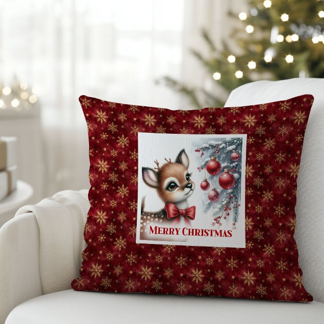 Almohada de Navidad del bosque nevado del ciervo b (Enchanting Fawn Christmas Pillow Gift for Kids Room Decor)
