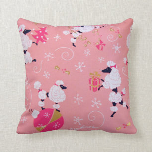 Almohada de Navidad del Caniche Rosa que Actúa