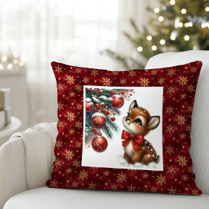 Almohada de Navidad encantadora con cervatillo en 