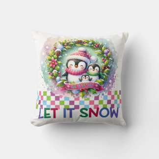 Almohada de Navidad Familia de Pingüinos Deja que 