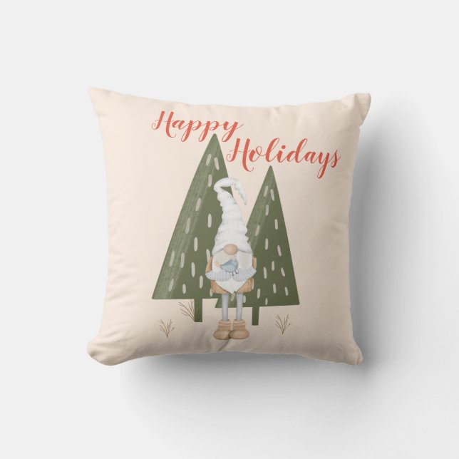 Almohada de Navidad Felices Fiestas Gnome del Bosq (Anverso)