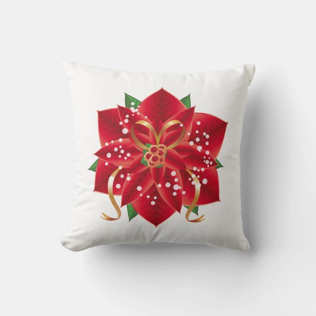 Almohada de Navidad - Flor de Nochebuena Roja (Anverso)