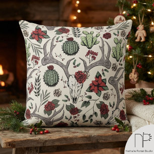 Almohada de Navidad Floral Granero Ciervo Cráneo C