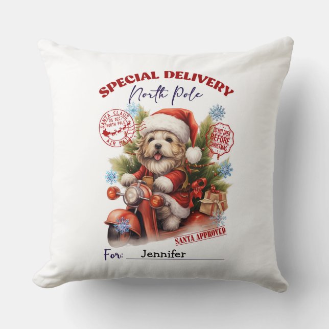 Almohada de Navidad Perro Mascota Cachorro Lindo (Anverso)