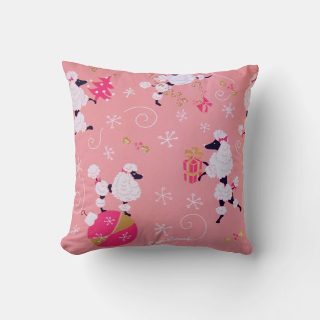 Almohada de Navidad Pink Poodle actuando (Anverso)