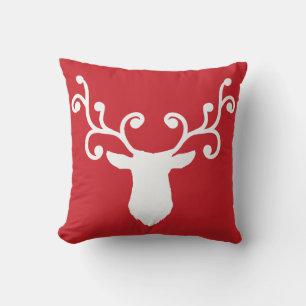 Almohada de Navidad Roja con Ciervo Blanco y Cuern