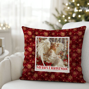 Almohada de Navidad Roja Dorada Ángel Acogedor Reg