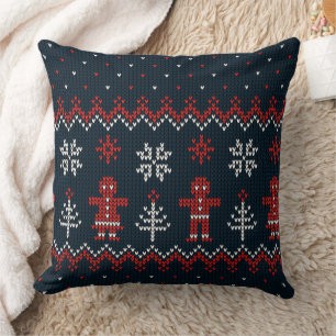 Almohada de Navidad tejida con árboles y copos de