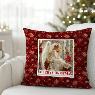 Almohada de Navidad victoriana ángel rojo dorado