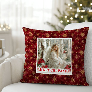 Almohada de Navidad victoriana de ángel rojo y dor