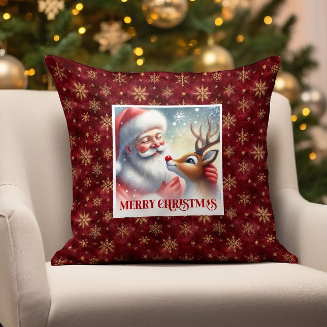 Almohada de Navidad vintage Santa Rudolph Calidez  (Vintage Santa Rudolph Christmas Pillow Warm Cheerx)
