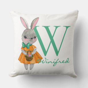 Almohada de niña conejo de Pascua inicial y nombre