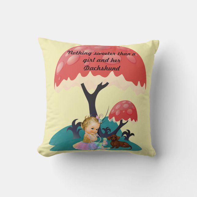 Almohada de niña y dachshund (Anverso)