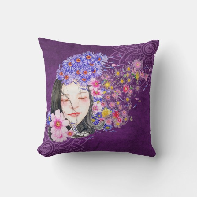 Almohada de niña y flores (Anverso)