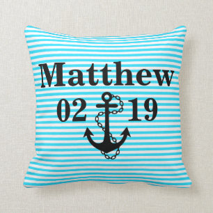 Almohada de nombre azul acuático con diseño de anc