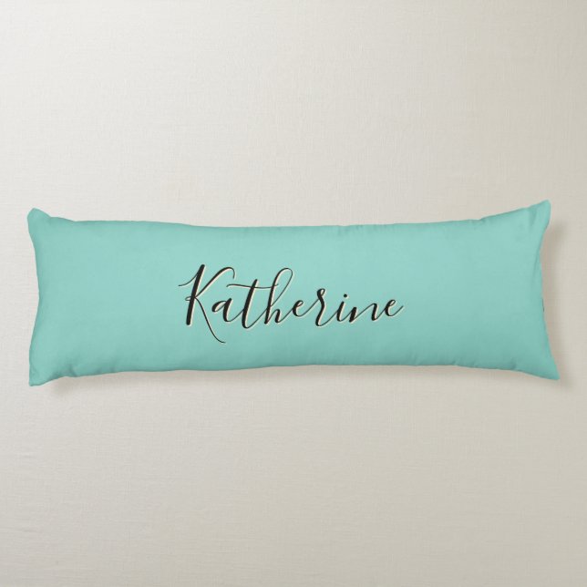 Almohada de nombre personalizado Turquesa Amarillo (Reverso)