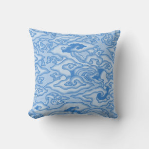 Almohada de Olas Blancas y Azules Psicodélicas