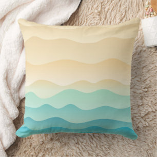 Almohada de olas costeras abstractas, azul turques