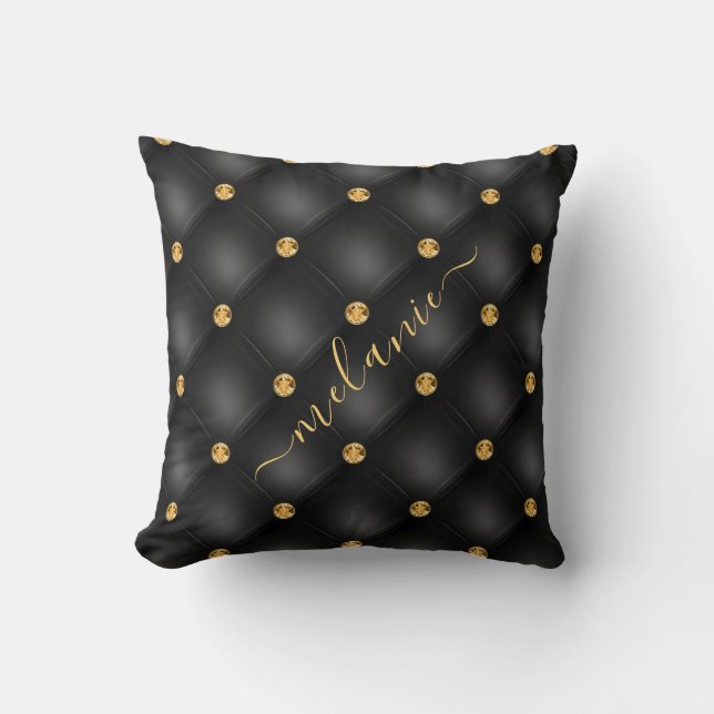 Almohada de oro negro con nombre personalizado (Anverso)