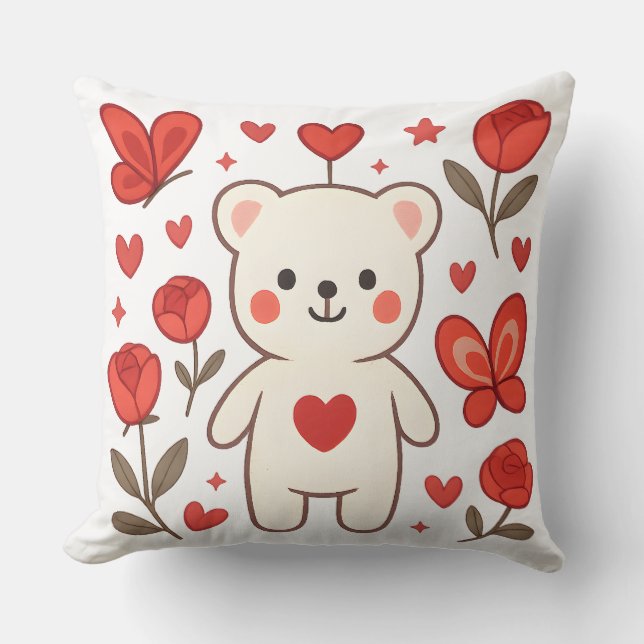 Almohada de Oso Adorable con Corazón (Anverso)