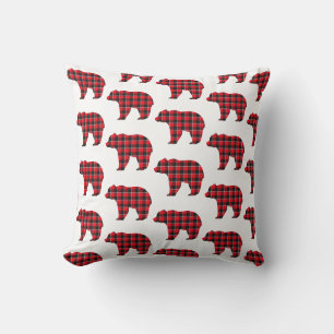 Almohada de Oso de Cuadros Rojo Negro Búfalo