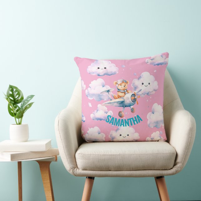 Almohada de oso de peluche aviador rosa (Silla)