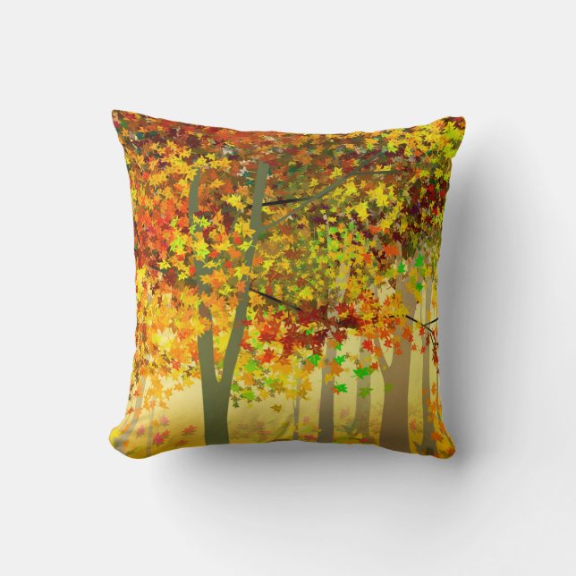 Almohada de Otoño Bosque Hojas Coloridas (Anverso)