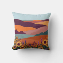 Almohada de paisaje abstracto - Tangerina y ciruel