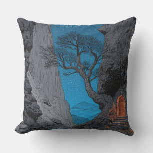 Almohada de paisaje de árbol y cueva místicos