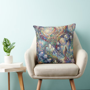 Almohada de paisaje onírico encantado y luminoso –