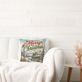 almohada de paisaje vintage de Navidad