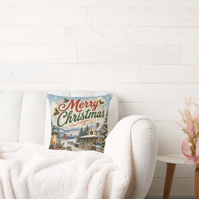 almohada de paisaje vintage de Navidad (Sofá)