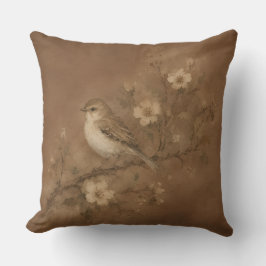 Almohada de pájaro botánico vintage