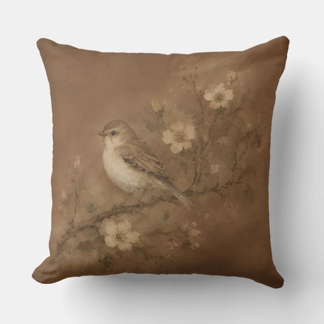 Almohada de pájaro botánico vintage (Anverso)