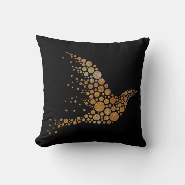 Almohada de pájaro dorada abstracta 2 (Anverso)
