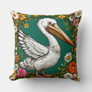 Almohada de pájaro pelícano floral costero floreci