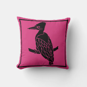 Almohada de pájaro rosa profundo con negro